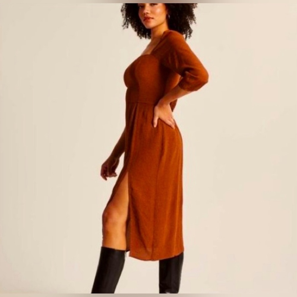 Abercrombie and Fitch Square Neck Burnt Orange Polka Dot Midi Dress Size Medium